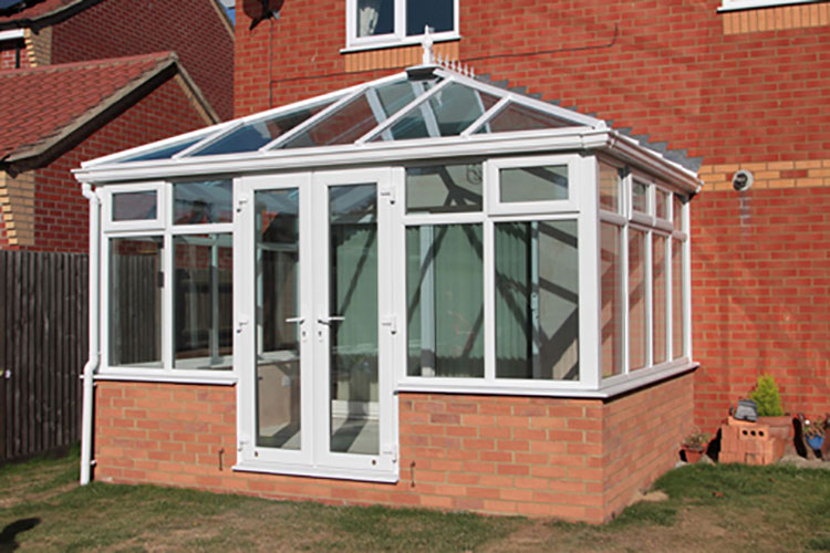 White PVCu Edwardian with, Solar control self cleaing glass & French doors