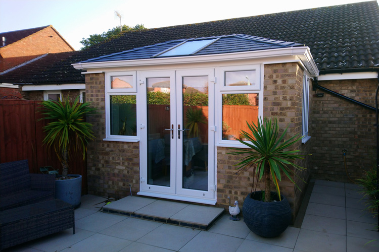 Double Hip Edwardian extension with Black Slate effect & Solstice Skylight